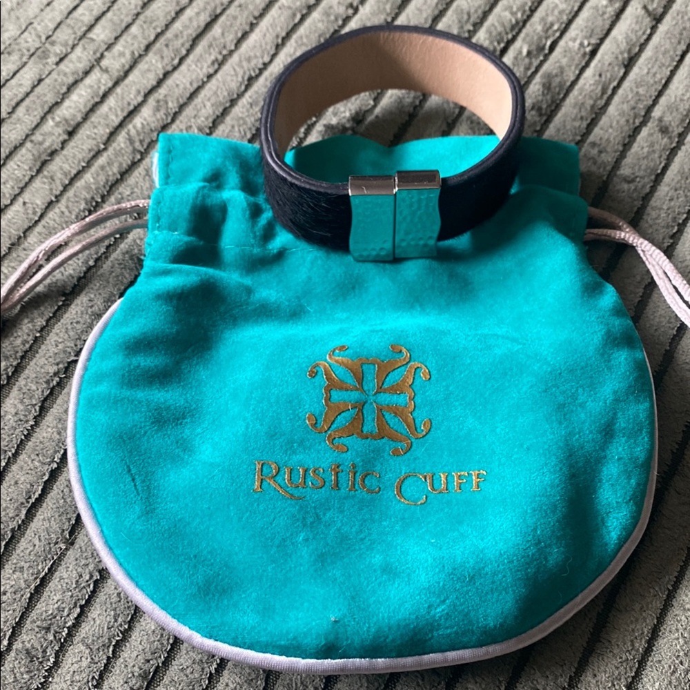 Rustic Cuff Haley Black Calf Hair Leather Bracelet with bag